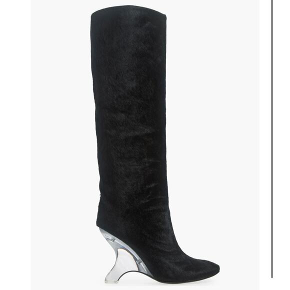 Jeffrey Campbell Modified Black Calf Hair Knee-High Boot Size 8.5 Clear Heel New - Picture 1 of 7